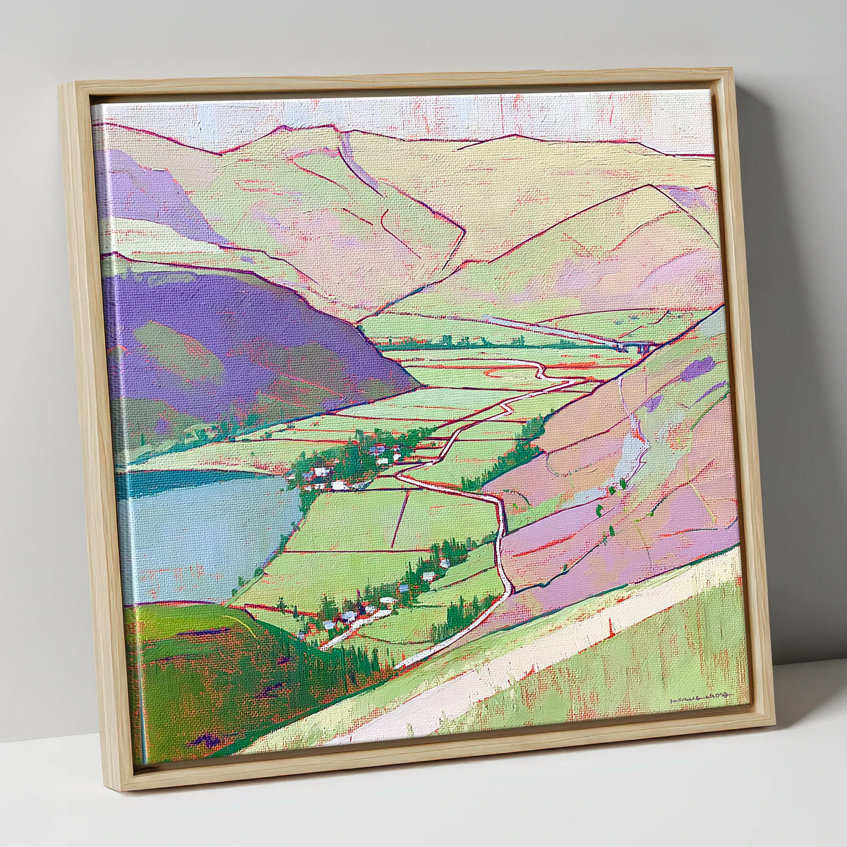 Vibrant Patterdale From Place Fell lake district village canvas wall art in natural frame