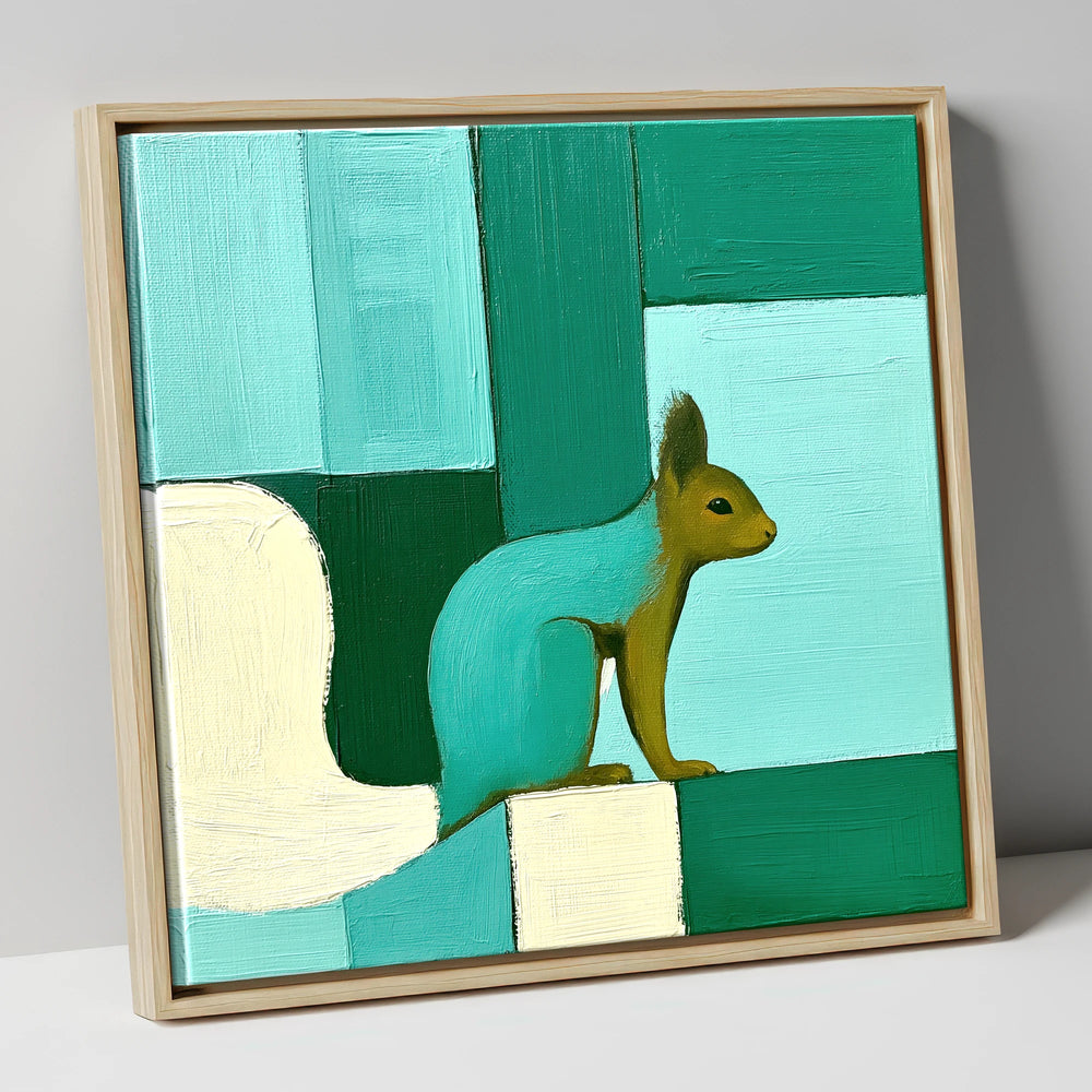 Abstract Teal Red Squirrel lake district wildlife canvas wall art in natural frame