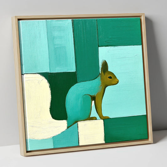 Abstract Teal Red Squirrel lake district wildlife canvas wall art in natural frame