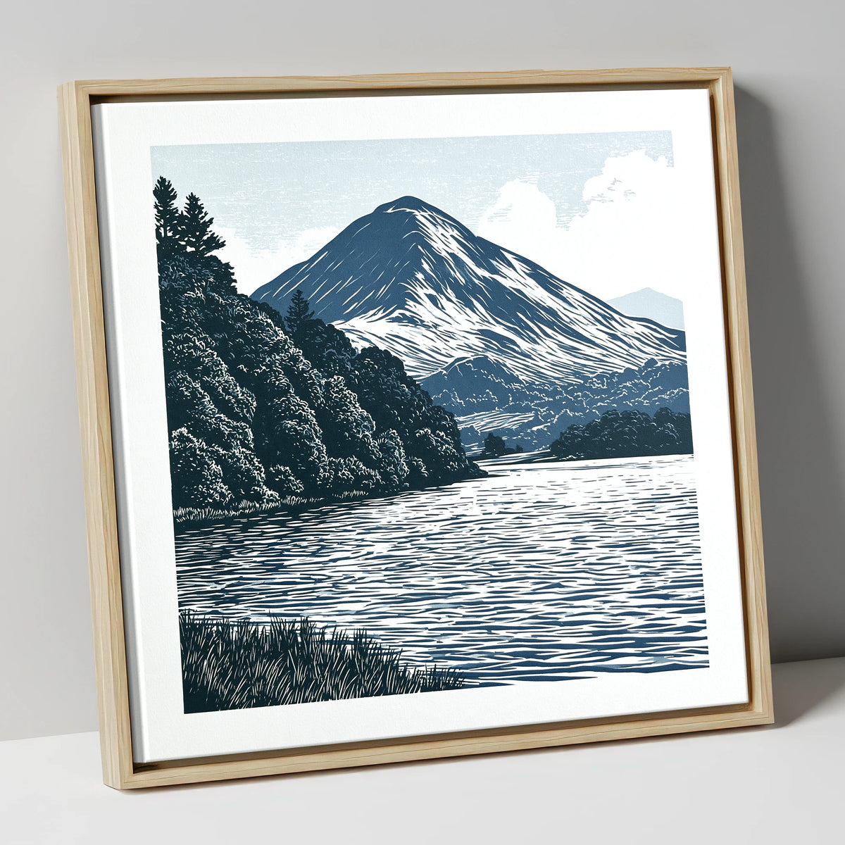 Catbells in Slate and Navy lake district fell canvas wall art in natural frame