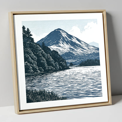 Catbells in Slate and Navy lake district fell canvas wall art in natural frame