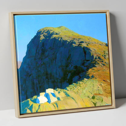 Sunlit Crags of Harrison Stickle lake district fell canvas wall art in natural frame