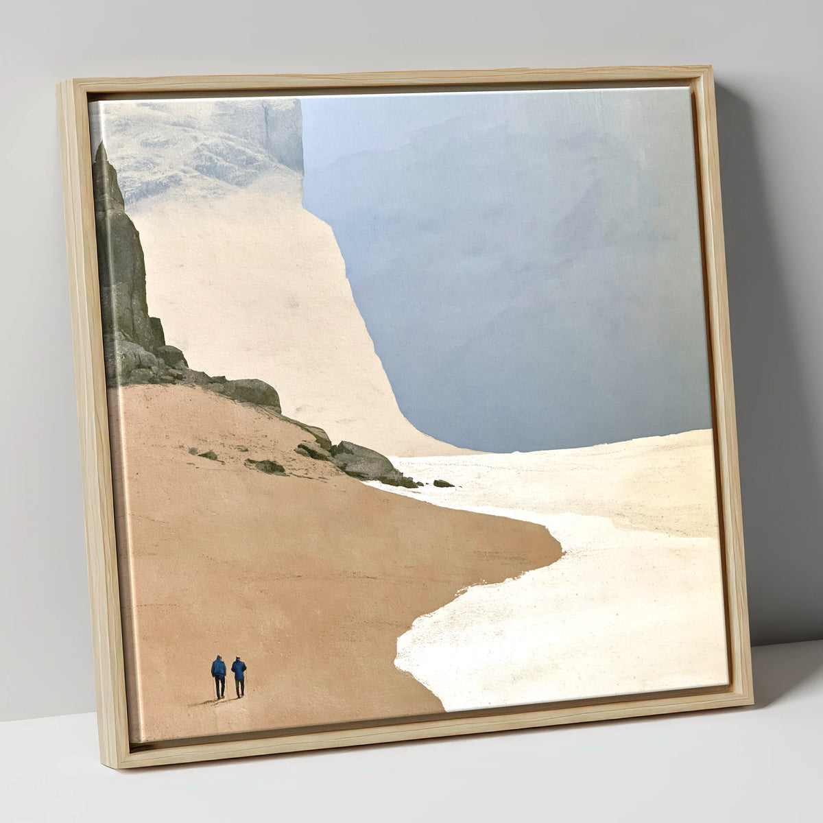 Fell Walkers Beneath Great Cliffs lake district fell canvas wall art in natural frame