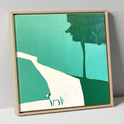 Abstract Hawkshead Dog Path gifts for dog walkers canvas wall art in natural frame