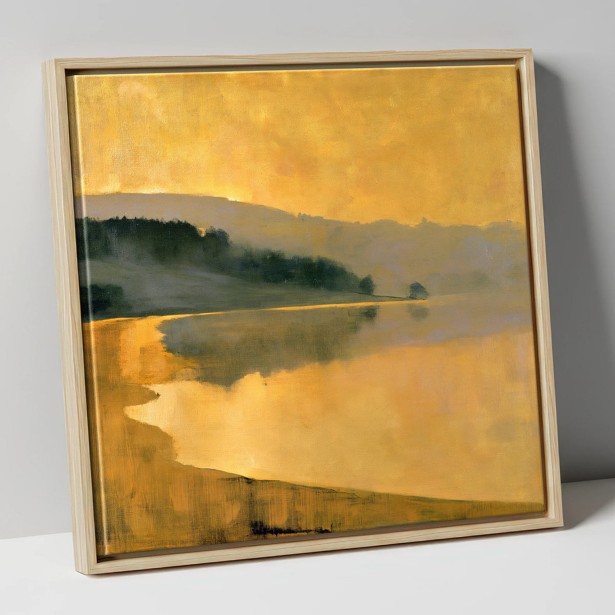Ochre Dawn Over the Lake lake district lake canvas wall art in natural frame