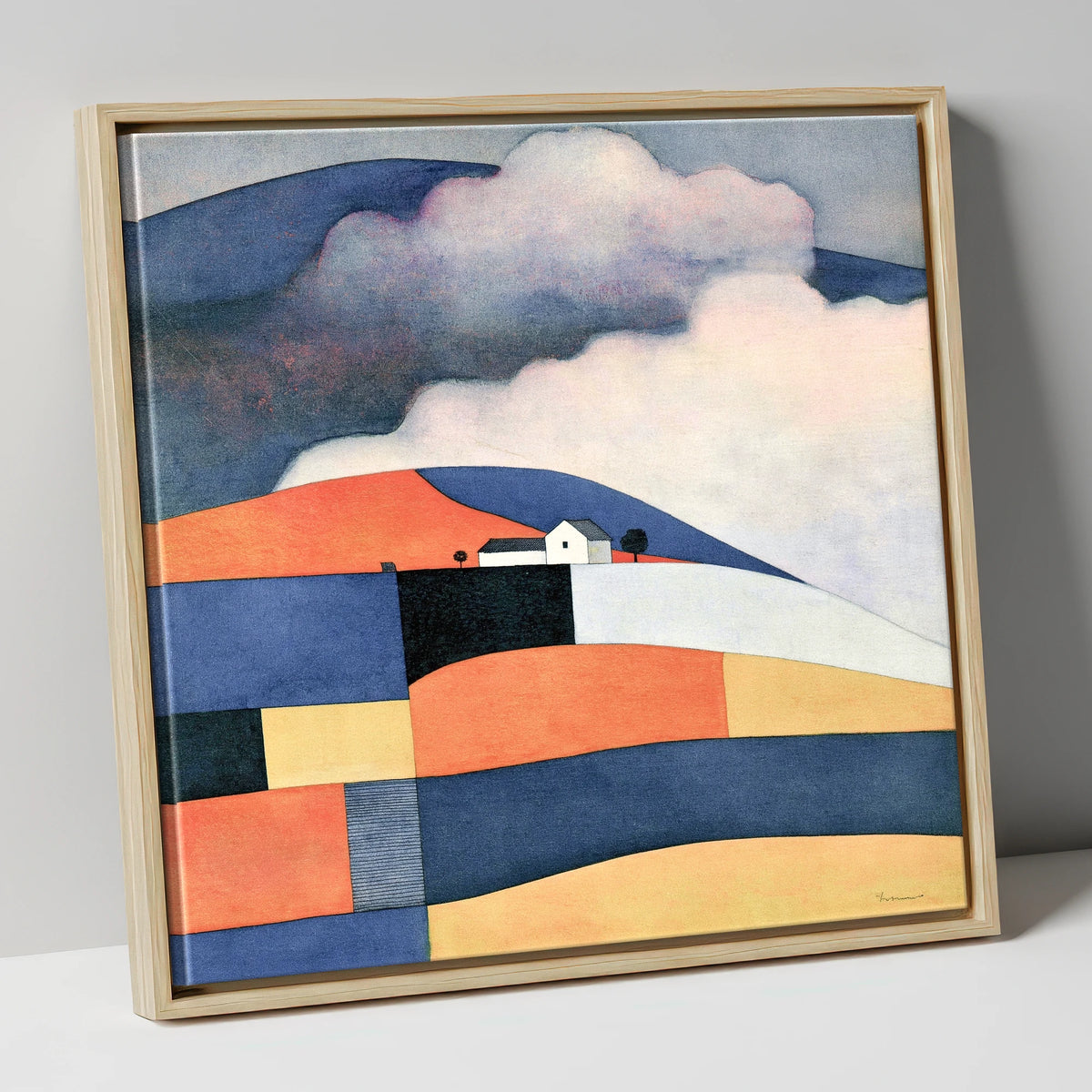 Patchwork Rolling Fells Under Cloud lake district fell canvas wall art in natural frame