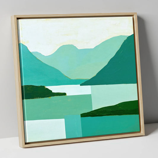 Abstract Wasdale Fells in Teal lake district valley canvas wall art in natural frame