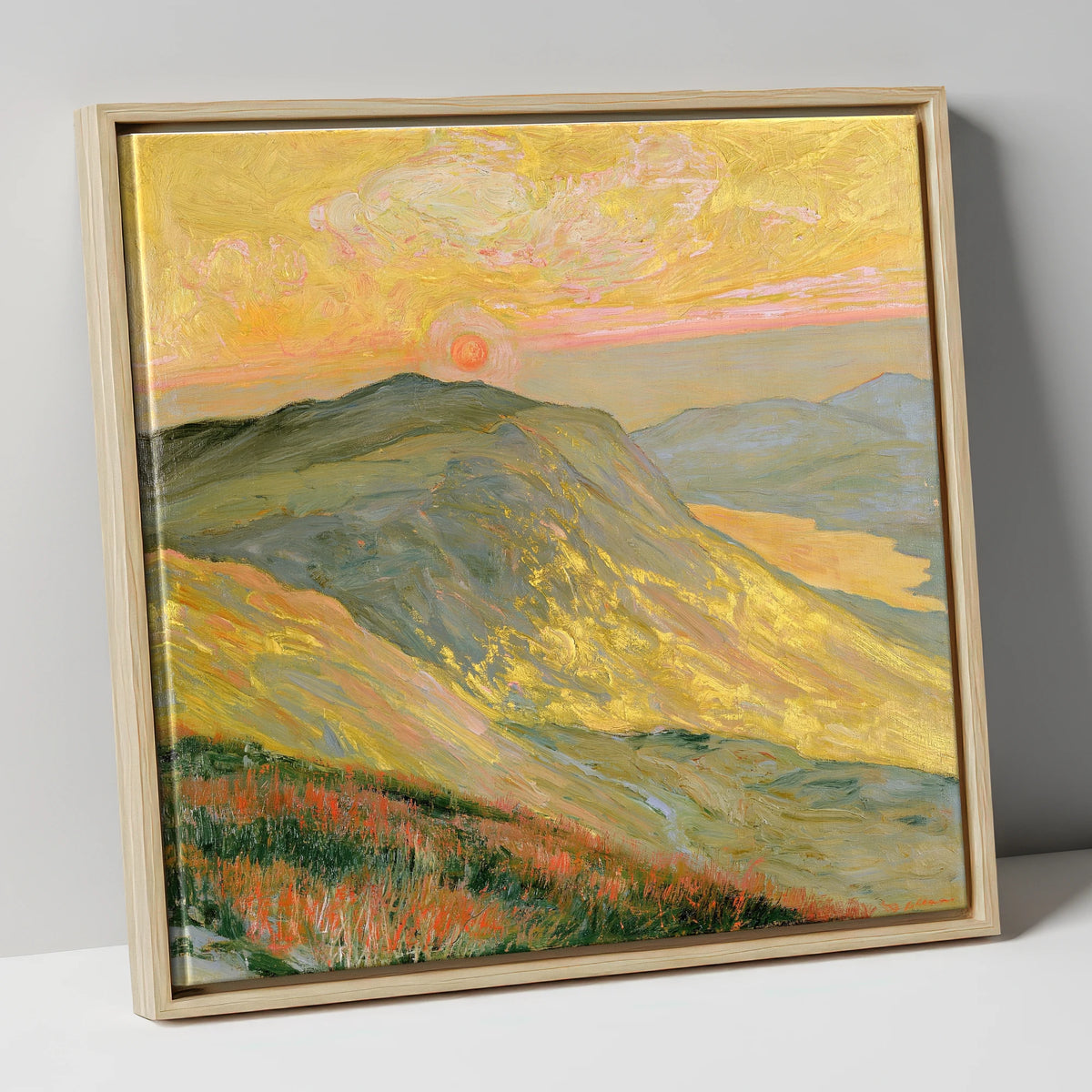 Golden Sunset From the Summit lake district fell canvas wall art in natural frame