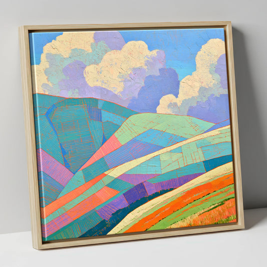 Geometric Fells Under Storm Clouds lake district sky canvas wall art in natural frame