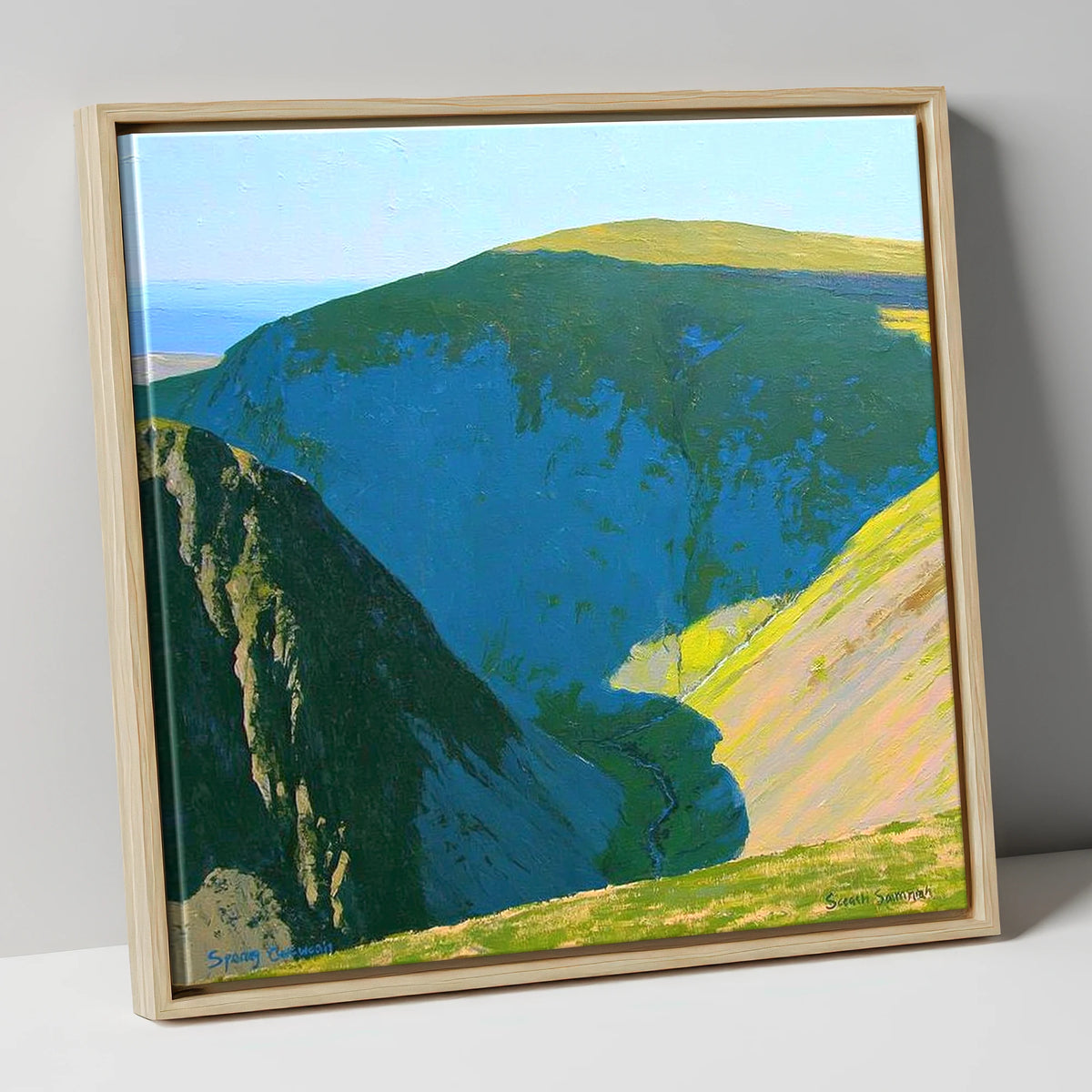 High Pike Deep Blue Valley lake district fell canvas wall art in natural frame