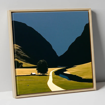 River Winding Through Dark Fells lake district waterfall canvas wall art in natural frame