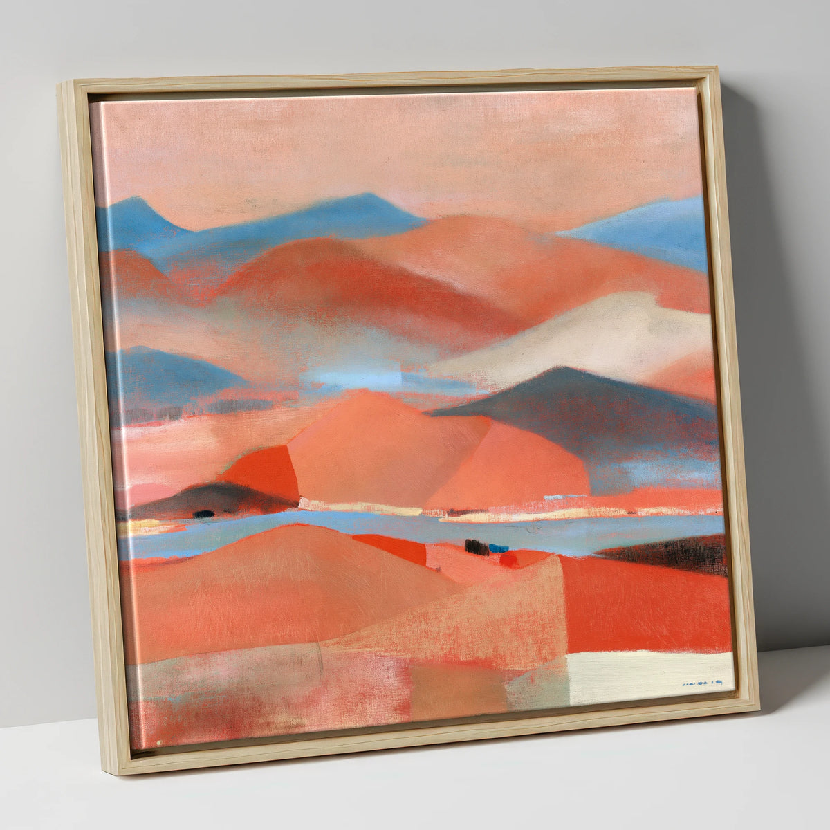Abstract Summit View in Terracotta lake district fell canvas wall art in natural frame