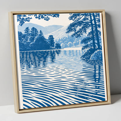 Rippled Blue Lake at Dawn lake district lake canvas wall art in natural frame