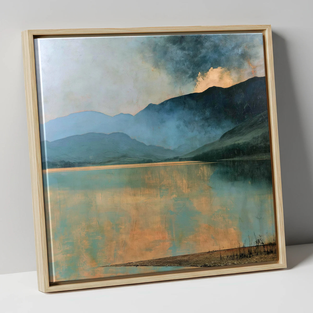 Light Breaking Over Crummock Water lake district lake canvas wall art in natural frame