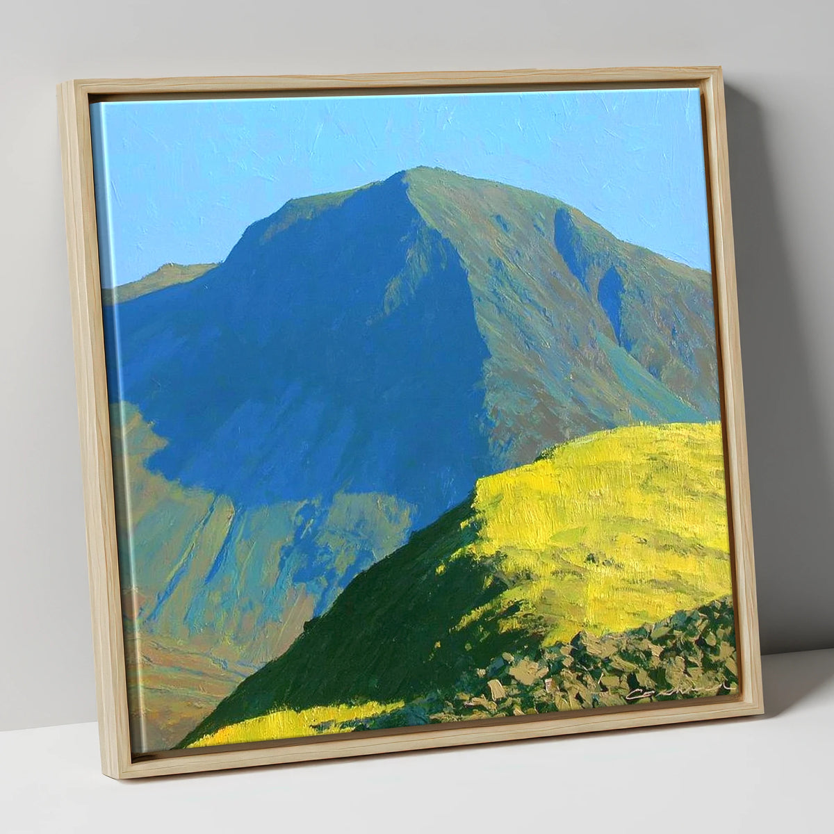 Sunlit Ridge Below Kirk Fell lake district fell canvas wall art in natural frame