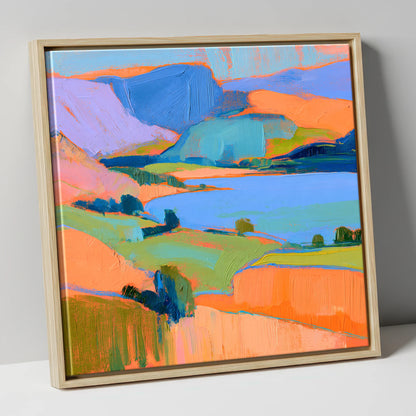 Vibrant Fells And Blue Lake lake district lake canvas wall art in natural frame