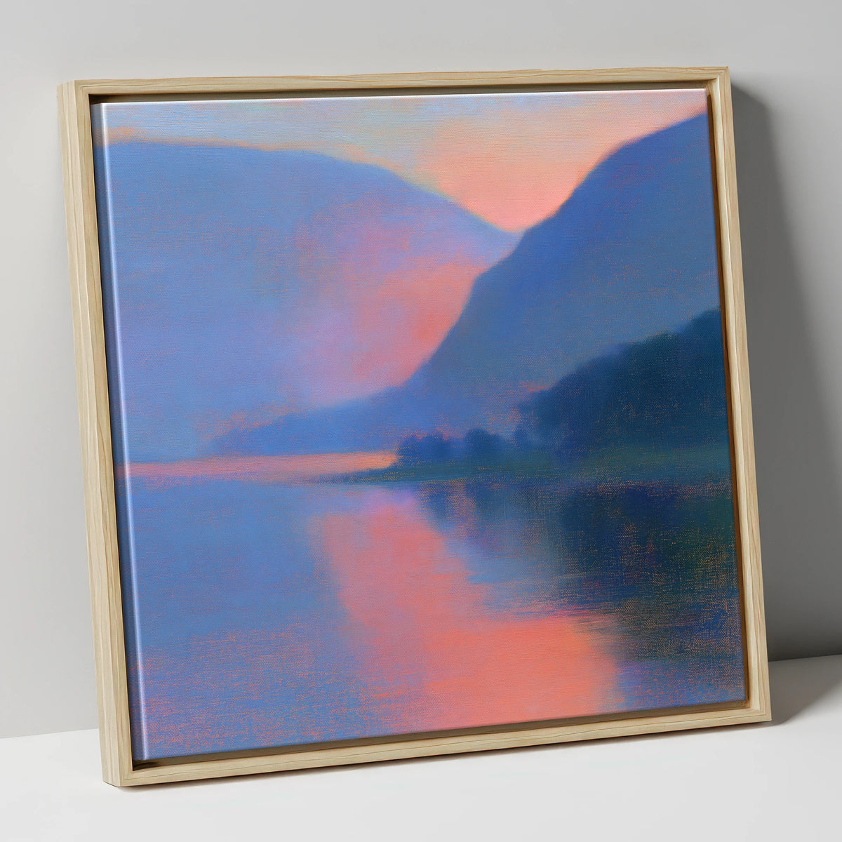 Twilight Lake and Indigo Fells lake district lake canvas wall art in natural frame