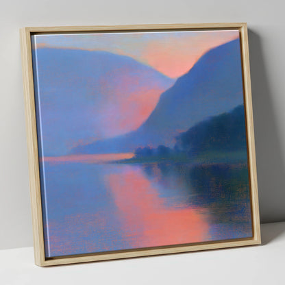 Twilight Lake and Indigo Fells lake district lake canvas wall art in natural frame