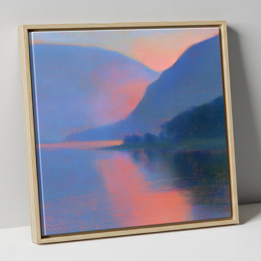 Twilight Lake and Indigo Fells lake district lake canvas wall art in natural frame