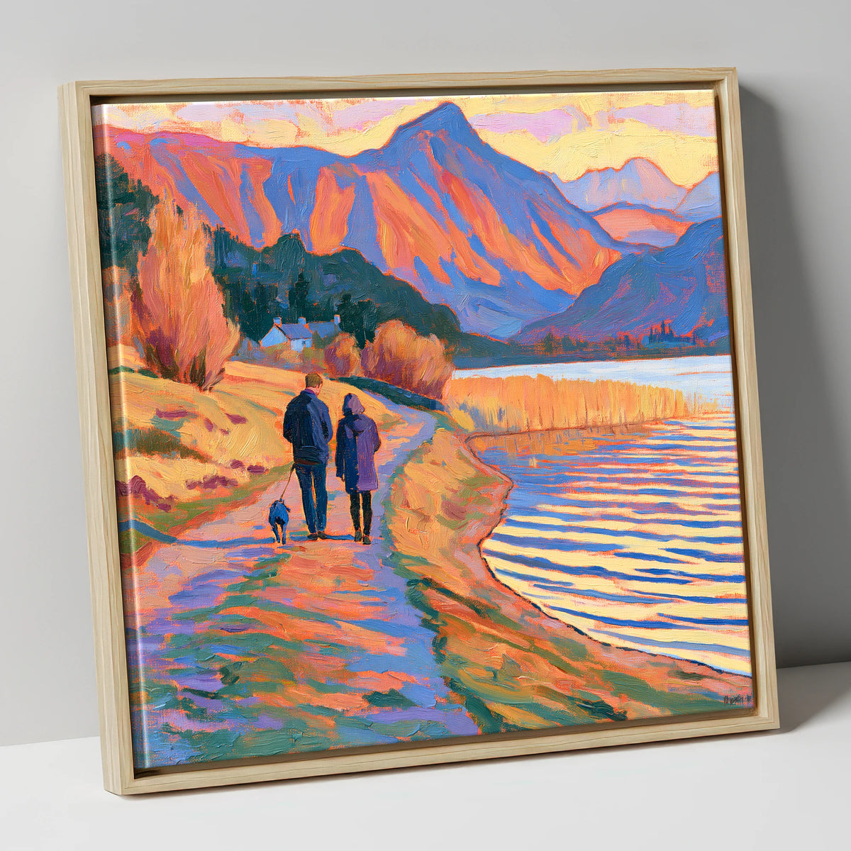 Vibrant Dog Walk at Hawkshead gifts for dog walkers canvas wall art in natural frame