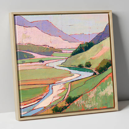 Pastel Fells and Winding River lake district waterfall canvas wall art in natural frame