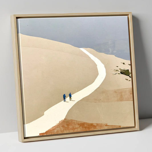 Fell Walkers on the Winding Ridge Track lake district walking canvas wall art in natural frame