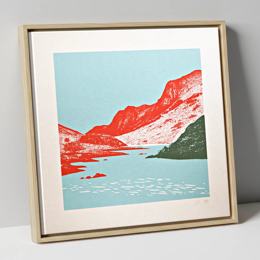 Red Fells of Eskdale Valley lake district valley canvas wall art in natural frame