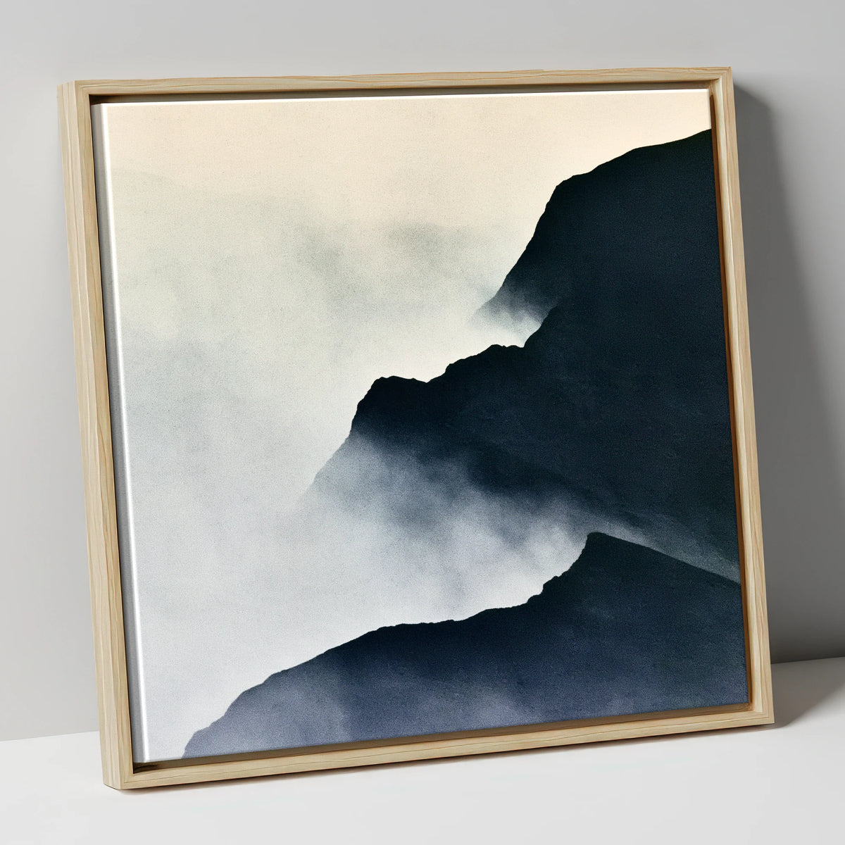 Misty Indigo Mountain Ridge lake district fell canvas wall art in natural frame