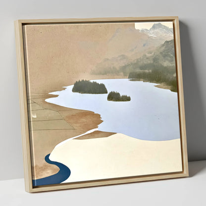 Aerial View over Elterwater lake district lake canvas wall art in natural frame