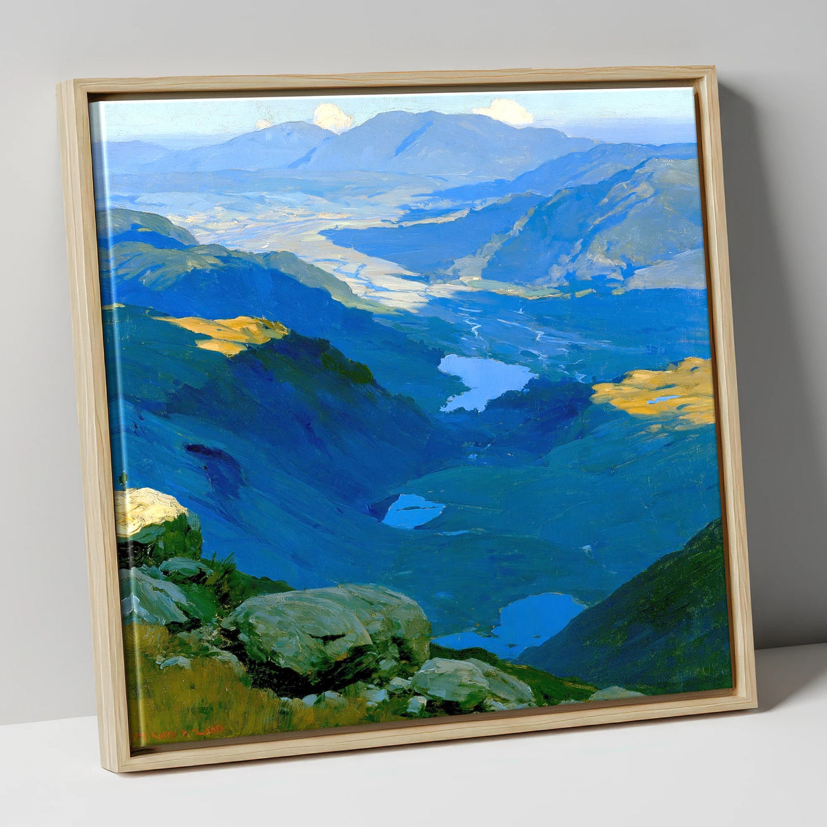 Summit View over Blue Tarns lake district fell canvas wall art in natural frame