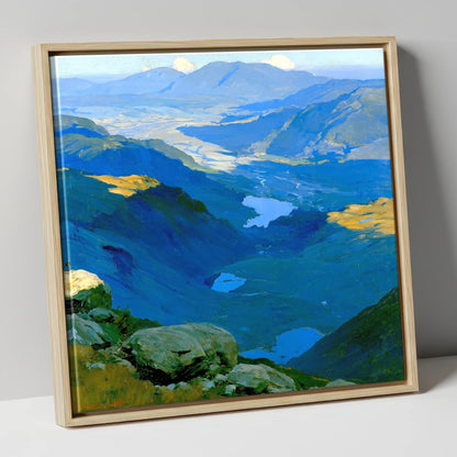 Summit View over Blue Tarns lake district fell canvas wall art in natural frame
