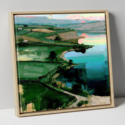 Pink Sky Over Turquoise Lake lake district lake canvas wall art in natural frame