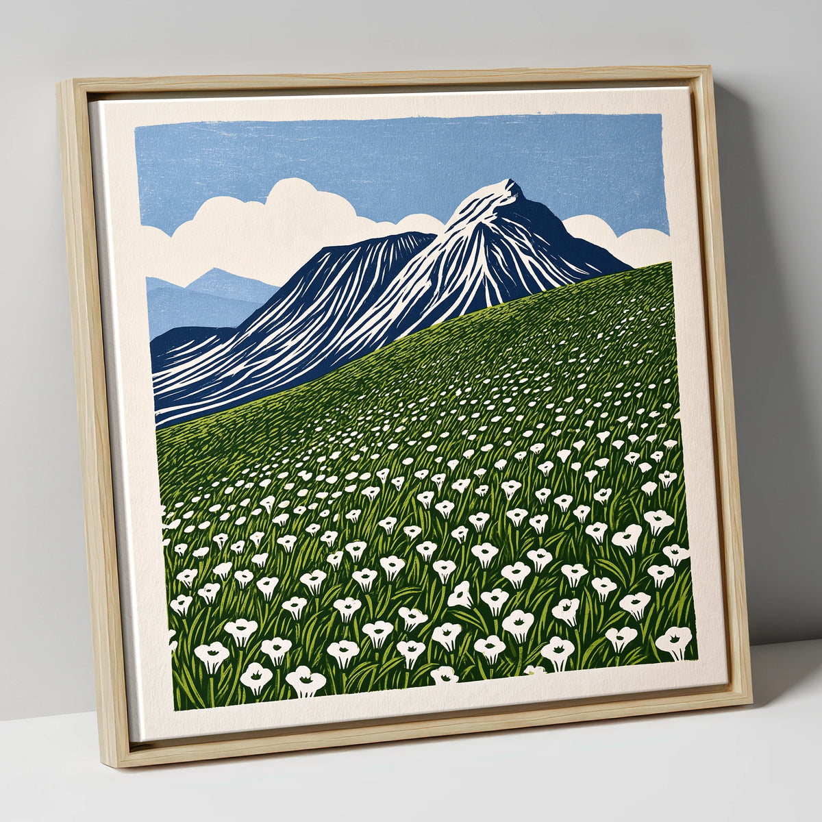 Blencathra and White Fellside Blooms lake district fell canvas wall art in natural frame