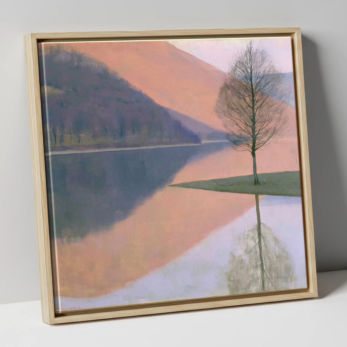 Bassenthwaite Lake Pastel Reflection lake district lake canvas wall art in natural frame