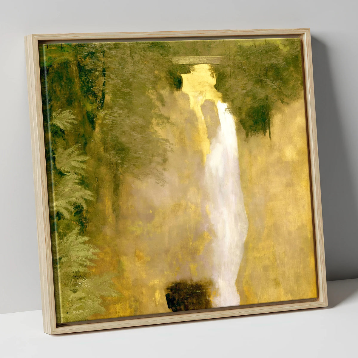 Golden Light at Aira Force lake district waterfall canvas wall art in natural frame