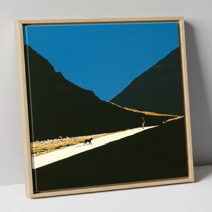 Silhouettes on Sunlit Wasdale Path gifts for dog walkers canvas wall art in natural frame