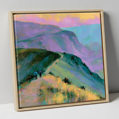 Fell Walkers in Pastel Light lake district walking canvas wall art in natural frame