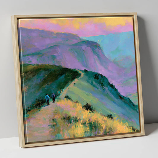 Fell Walkers in Pastel Light lake district walking canvas wall art in natural frame