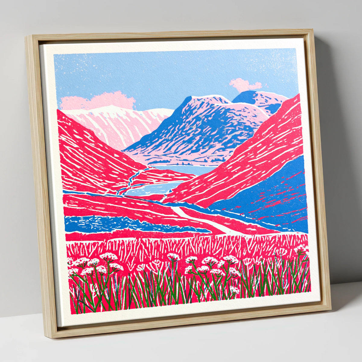 Vibrant Fells at Kirkstone Pass lake district valley canvas wall art in natural frame