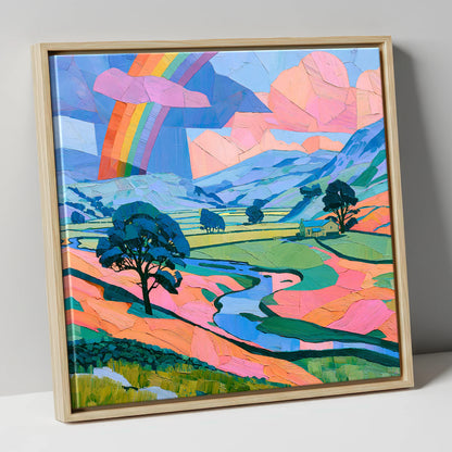 Lakeland Valley Rainbow After Rain lake district sky canvas wall art in natural frame