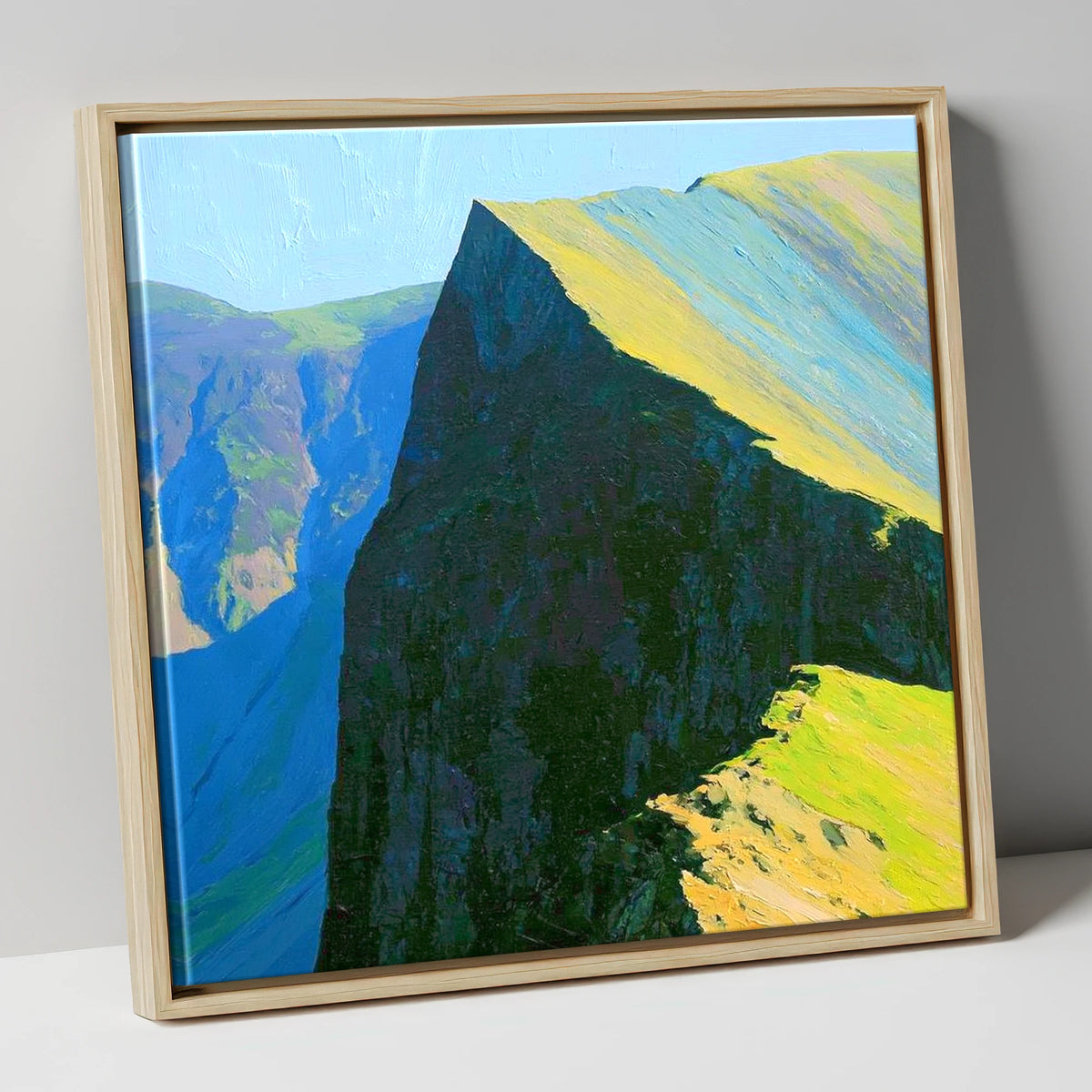 Sunlit Ridge at Hopegill Head lake district fell canvas wall art in natural frame