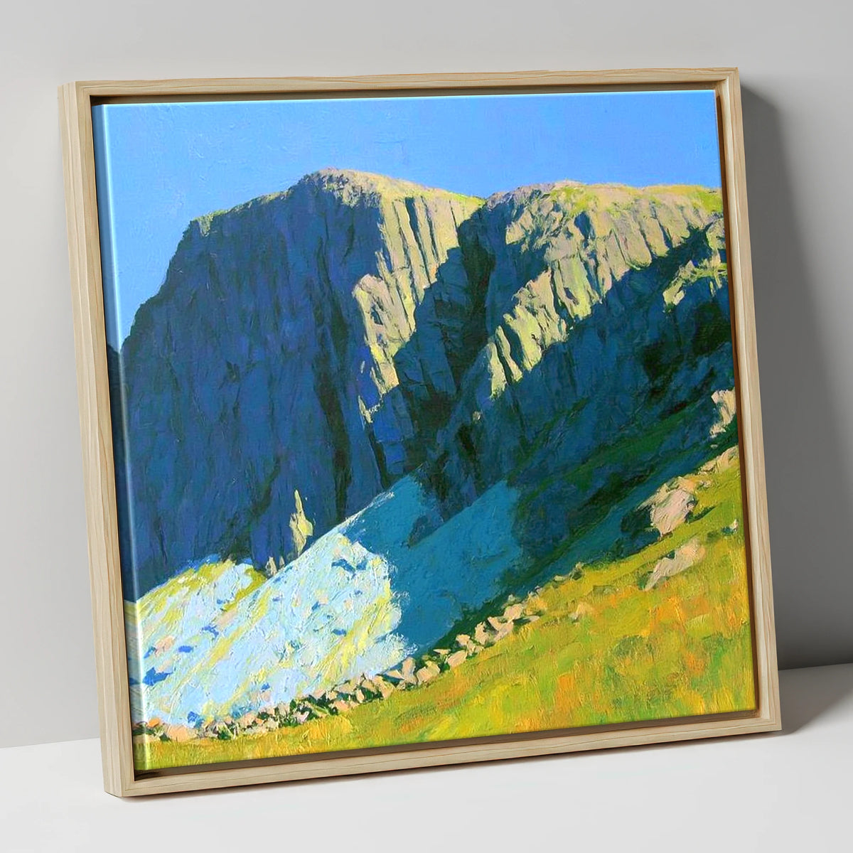 Sunlit Great End Rock Face lake district fell canvas wall art in natural frame