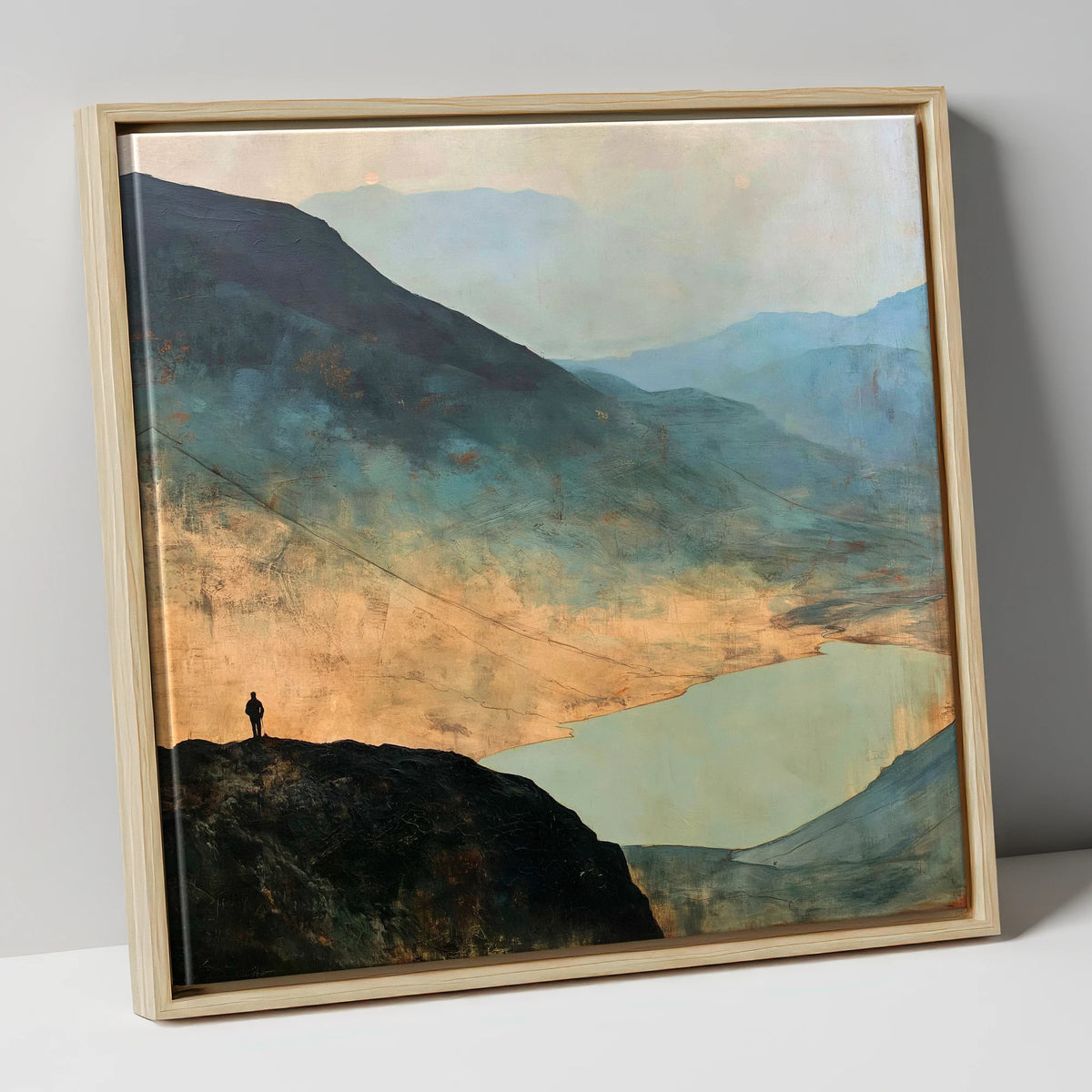 Westmorland Cairn Silhouette Over Wasdale lake district fell canvas wall art in natural frame