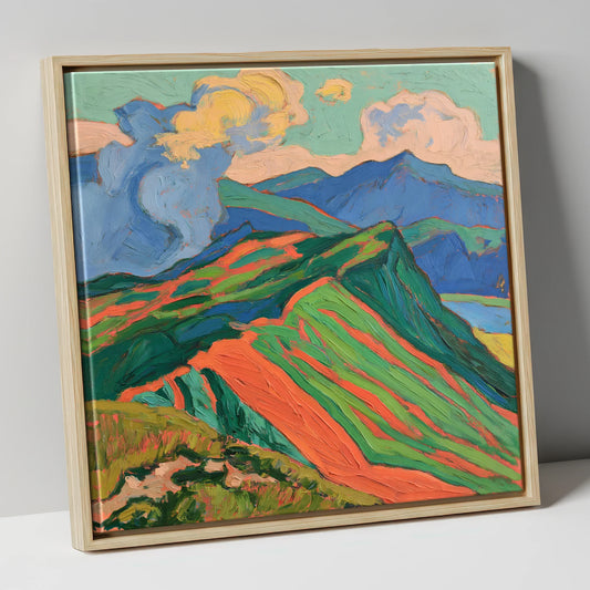Vivid Misty Mountain Ridge lake district fell canvas wall art in natural frame