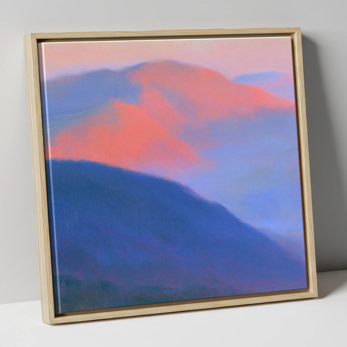 Pink Twilight Over Summit Fells lake district fell canvas wall art in natural frame