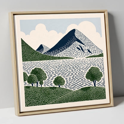 Graphic Fells Above Crummock Water lake district lake canvas wall art in natural frame