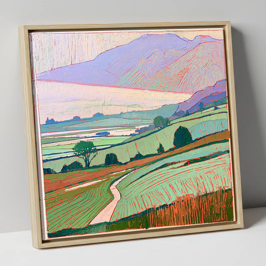 Pastel Mist Over Valley Fields lake district sky canvas wall art in natural frame