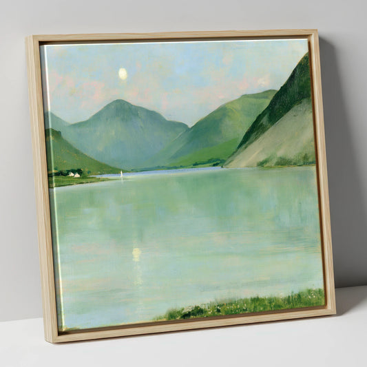 Pastel Moonrise Over Wastwater lake district sky canvas wall art in natural frame