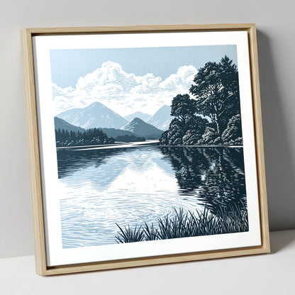 Navy Blue Lake Reflections lake district lake canvas wall art in natural frame