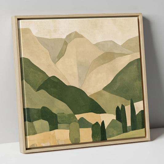 Abstract Green Valley Between Fells lake district valley canvas wall art in natural frame